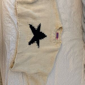 Edikted Cream Sweater with Black Star Design